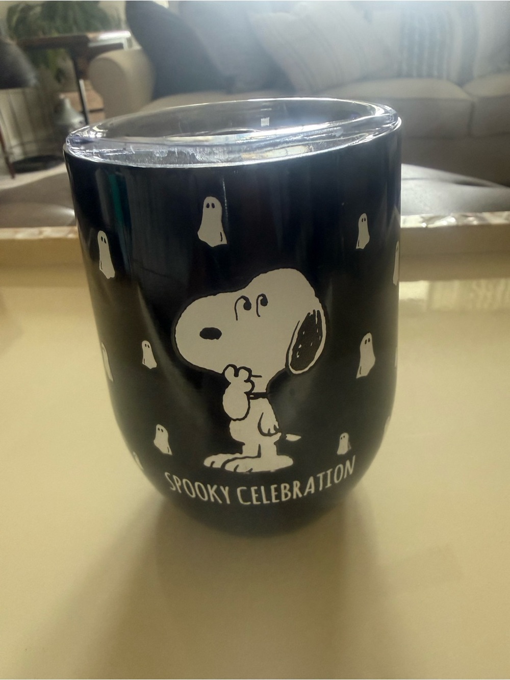 Snoopy "Spooky Celebration" Black- small insulated tumbler with plastic lid